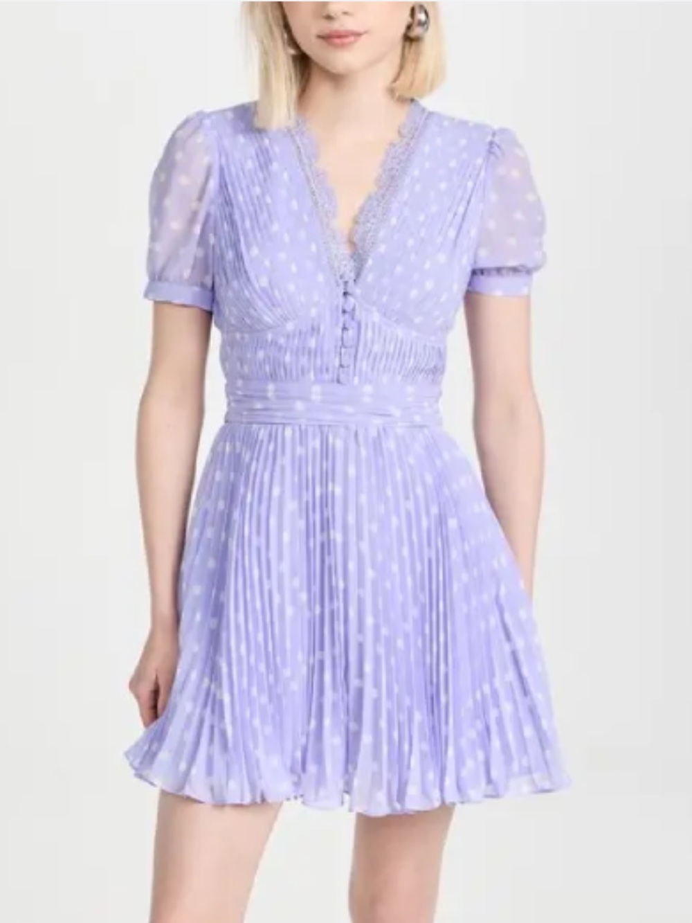 NEW Self-Portrait Lilac Polka-Print Chiffon Mini Dress